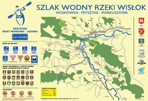 Mapa szlaku wodnego Wojkówka, Frysztak, Markuszowa