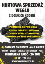 Hurt węgla z polskich kopalni - Oferta promocyjna na sierpień 2024